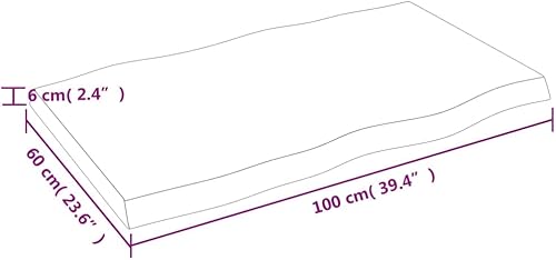 vidaXL Treated Solid Oak Wood Table Top | Live Edge | Home and Office Friendly | Light Brown| Dimensions: 39.4'x19.7'x(0.8'-1.6') - Poueer