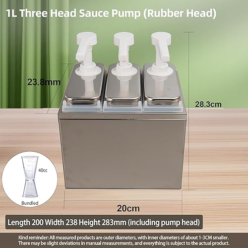Condiment Pump Dispenser, Stainless Steel Ketchup Pump Dispenser with Measuring Jigger Set-Detachable Leak-Proof Design|for Sauce Honey Syrup Dressing|Commercial & Home Kitchen Use (2L-4jars) - Poueer