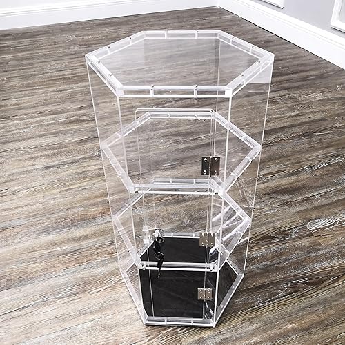 FixtureDisplays Clear Plexiglass Acrylic Spinning Cabinet Display Case for Jewewlry, Cell Phone, Valuable 12'x12'x22' 14603-NEW-NPF - Poueer