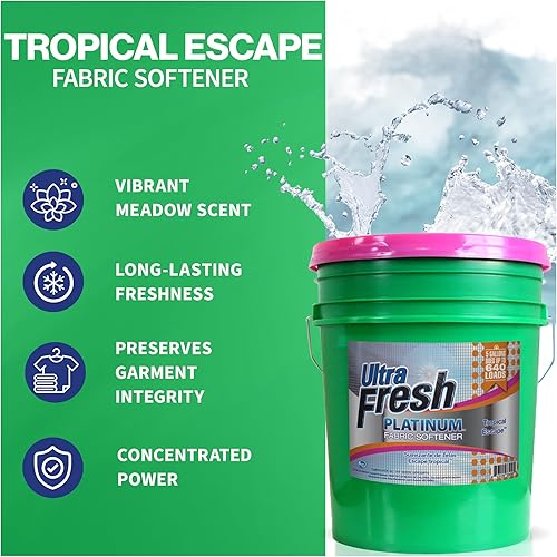 Ultra Fresh Platinum Fabric Softener Up to 640 Loads, Tropical Escape, 5 Gallon - Poueer