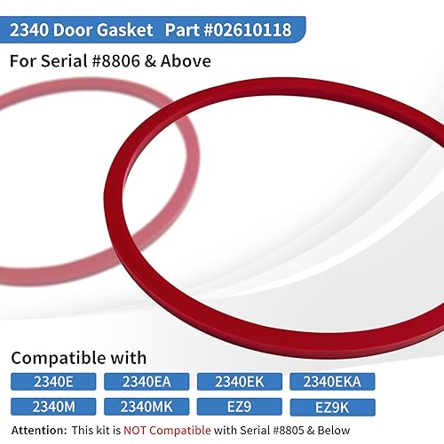 2340 Door Gasket for Tuttnauer 2340 Series, 2340M, 2340MK, 2340E, 2340EA, 2340EK, 2340EKA, EZ9K, EZ9 Door Seal Replacement Part #02610118 - Poueer
