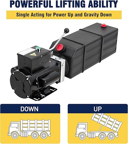 Hydraulic Power Unit, 12V 13 Quart Hydraulic Pump, Single Acting Hydraulic Power, Dump Trailer Pump with 12L Steel Tank, Car Lift Hydraulic Power Unit Fir Auto Repair - Poueer