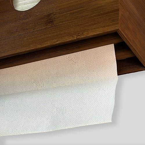 eBun Bamboo Folded Paper Towel Holder – Wall Mount & Countertop Paper Towel Dispenser for Bathroom, Kitchen & Office – Fits C-Fold, Multifold, Z-Fold Towels – Rustic Modern Design, Black - Poueer