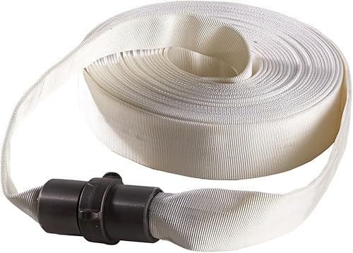 Fire Hose - 1' x 50' Lay Flat Water Hose - Made in the USA - White Forestry Firefighter Hose - Aluminum NPSH Couplings - Poueer