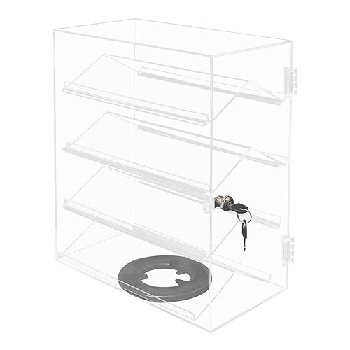 4 Tiers Rotating Acrylic Display Case, Clear Acrylic Eyewear Showcase with V-Shaped Shelves & Lock, Countertop Display Box for Jewelry, Watches, Glasses - Poueer