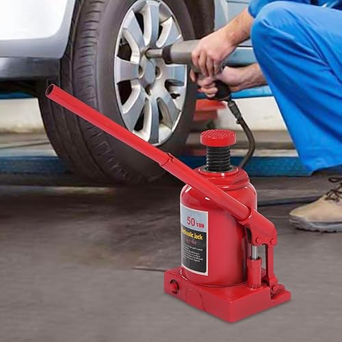 Hydraulic Welded Bottle Jack 50T(110,231lbs) Capacity for Auto Repair and House Lift, Red - Poueer