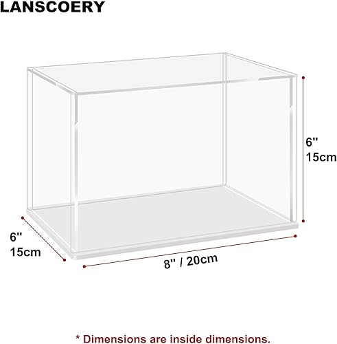 LANSCOERY Acrylic Display Case, Assemble Showcase Display Box for Collectibles, with Dustproof & Seamless Display Design, 15.7x9.8x13.8inch Thick Black Base - Poueer