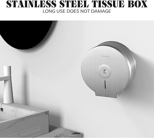 interhasa! 304 Stainless Steel Toilet Tissue Dispenser Wall Mount Jumbo Roll Toilet Paper Towel Dispenser 9 Inch Single Roll Toilet Dispenser Key Lock (Stainless Steel-IT118) - Poueer