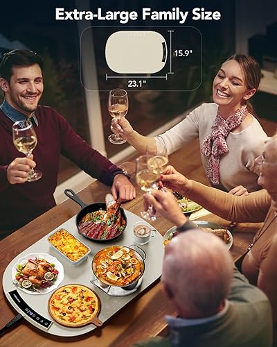 Food Warming Mat, Electric Warming Trays for Buffet & Party Rollable Food Warmers Silicone Heating Mat with 9 Temperature Setting 23.1'x15.9' (Brown) - Poueer