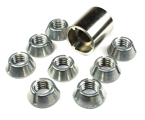 Installation Tool + 8pc 8mm Tri-Groove Tamper Proof Security Nuts Zamak5#30, 430, LPF430, Trident, T-Groove, Carbon Steel Socket - Poueer
