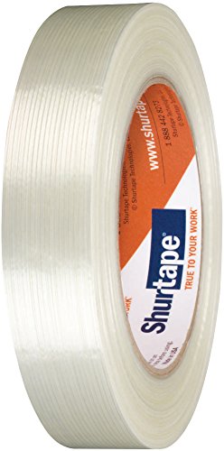 Shurtape GS 490 Economy Grade, Light Duty Fiberglass Reinforced Strapping Tape, 55m Length x 18mm Width per Roll, White, 1 Case of 48 Rolls (101229) - Poueer