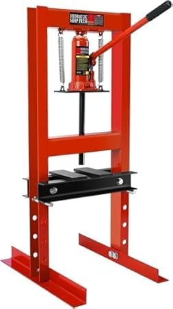 6 Ton Hydraulic Press, H-Frame Garage Floor Adjustable Shop Press with Built-in Relief Valve Pressure Gauge, Hydraulic Shop Press to Bend Straighten Press Parts Install Bearings U-Joints, Red - Poueer