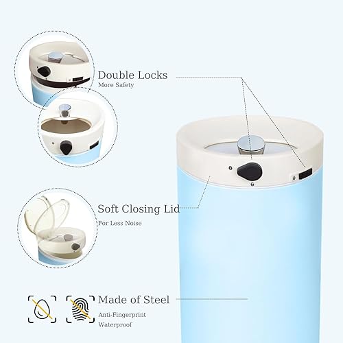 12 Gallon Trash Can, Stainless Steel Trash Can with Fingerprint-Resistant, Removal Inner Buck &Soft Close Plastic Lid, Step Garbage Can for Kitchen and Office, 45 Liter Capacity - Poueer