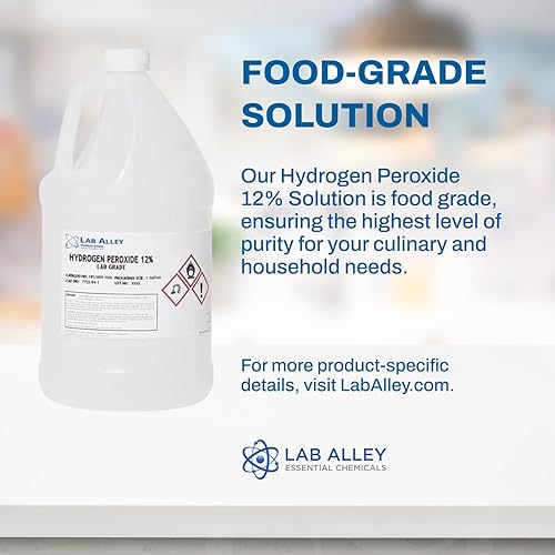 Hydrogen Peroxide 12% Food Grade, Kosher Certified, Halal, GMO-Free, Ideal for Kitchen, Laundry, Bath, Home - 1 Gallon - Poueer