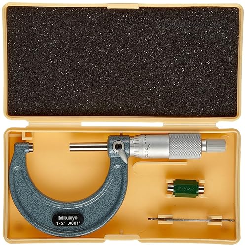 Mitutoyo 103-132 Outside Micrometer, Baked-enamel Finish, Ratchet Stop, 1-2' Range, 0.0001' Graduation, +/-0.0001' Accuracy - Poueer