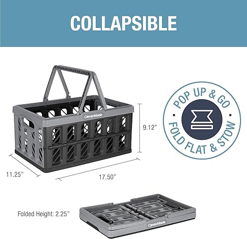 CleverMade Collapsible Shopping Basket, Ocean, 3PK - 24L (6 Gal) Reusable Plastic Grocery Shopping Baskets, Holds 25lbs Per Basket - Small Foldable Storage Crates with Handles - Poueer