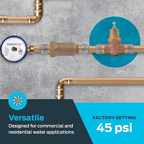 SharkBite 3/4 Inch EB45 Direct Pressure Regulating Valve, Push to Connect Brass Plumbing Fittings, PEX Pipe, Copper, CPVC, PE-RT, HDPE, 23808-0045 - Poueer
