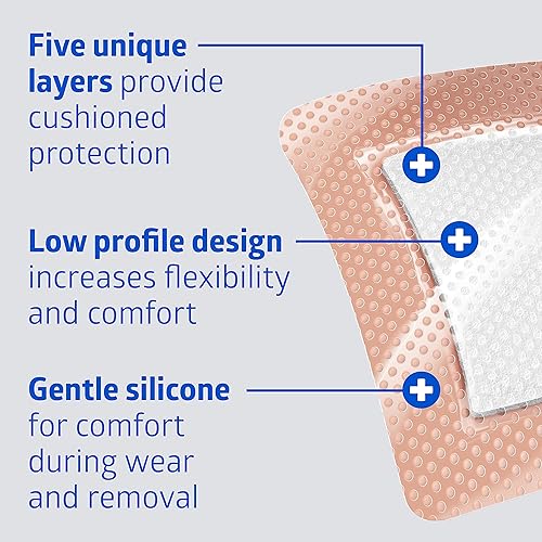 Medline Optifoam Gentle EX Bordered Foam Adhesive Dressing, 6' x 6' Square (10 Count) - Poueer