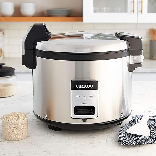 CUCKOO CR-3055 30-Cup (Uncooked) / 60-Cup (Cooked) Large Capacity Commercial Rice Cooker & Warmer with Nonstick Inner Pot, Switch Press (Silver/Black) - Poueer