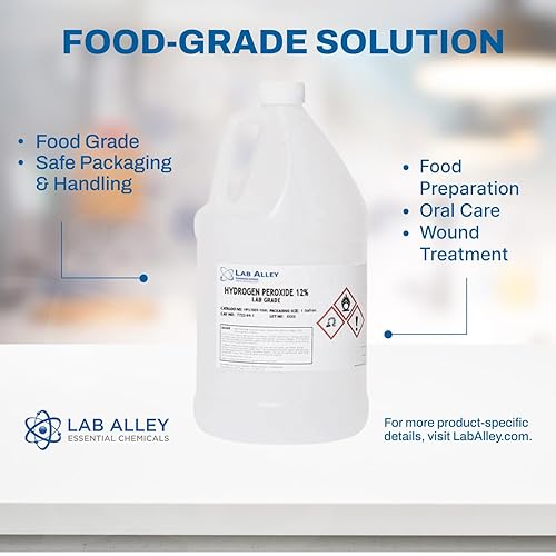 Hydrogen Peroxide 12% Food Grade, Kosher Certified, Halal, GMO-Free, Ideal for Kitchen, Laundry, Bath, Home - 1 Gallon - Poueer