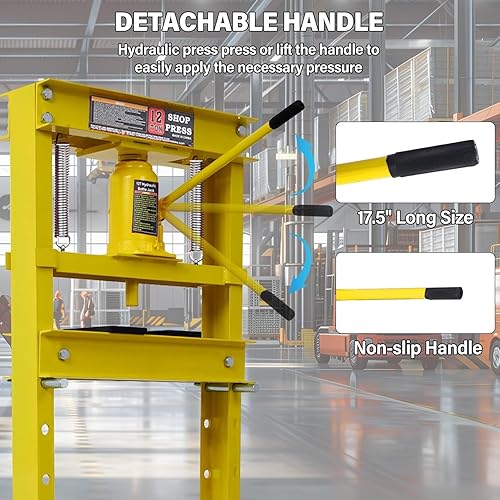 6 Ton Hydraulic Press, H-Frame Garage Floor Adjustable Shop Press with Built-in Relief Valve Pressure Gauge, Hydraulic Shop Press to Bend Straighten Press Parts Install Bearings U-Joints, Red - Poueer