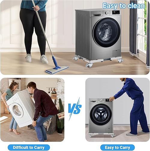 Nefish Upgraded Stainless Steel Appliance Dolly with Wheels 21-28 Inch Washing Machine Roller Heavy Duty 700 Lbs Furniture Cart with Wheel Flat Dollies for Washer and Dyer, Fridge, Cabinet, Boxes - Poueer