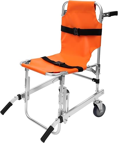 Portable Stair Stretcher Chair, Two-Wheeled Elderly Stair Chairs with Safety Belt, Foldable EMS Stair Chair Outdoor Transportation Stair Chair Lift for Home Use, Load 350LB - Poueer