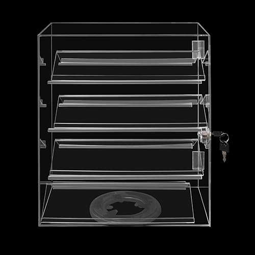 4 Tiers Rotating Acrylic Display Case, Clear Acrylic Eyewear Showcase with V-Shaped Shelves & Lock, Countertop Display Box for Jewelry, Watches, Glasses - Poueer