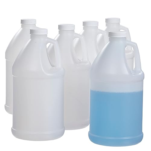 Hudson Exchange 1/2 Gallon Round Plastic Jug with Cap, HDPE, Natural, 6 Pack - Poueer