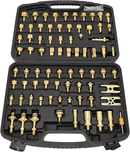 Srliya 77pcs Automotive Air Conditioning Leak Test Kit Brass Ac Leak Detection Tools Connector Repair Kit for Car Truck Auto AC - Poueer