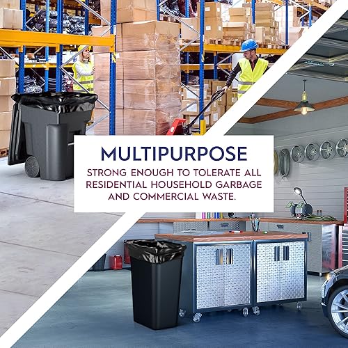 Trash Can Liners Bags - Gallon Capacity & Thick Extra Heavy Duty Strength - Large Garbage, Leak-Proof & Durable, House & Commercial Use (35) Bags - Black (4 mil, 45-50 Gallon) - Poueer