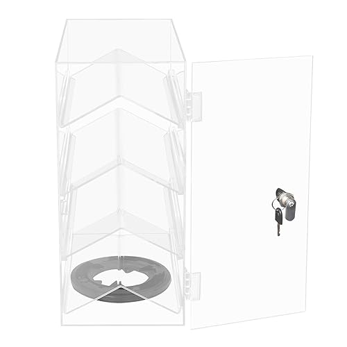 4 Tiers Rotating Acrylic Display Case, Clear Acrylic Eyewear Showcase with V-Shaped Shelves & Lock, Countertop Display Box for Jewelry, Watches, Glasses - Poueer