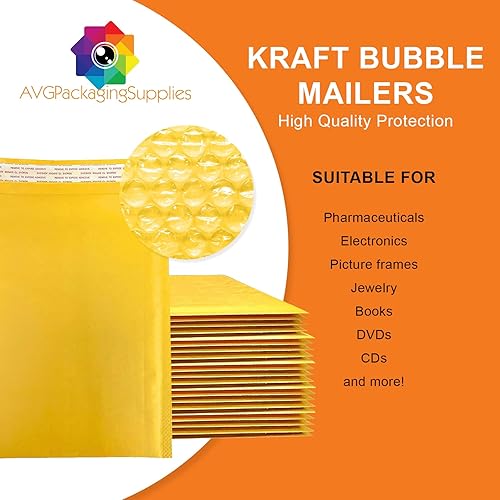 Kraft Bubble Mailers – Bulk Padded Self-Seal #1 Envelopes (7' x 10.75') - Bubble Lined Shipping Envelopes - Industrial Standard Mailer Envelopes for Business (100ct) - Poueer