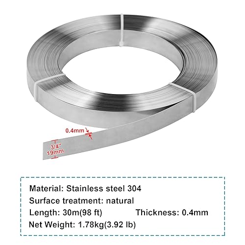 304 Stainless Steel Strapping Band Coil - 3/4' x 95' Roll, Packing Tensioner Strap - Poueer