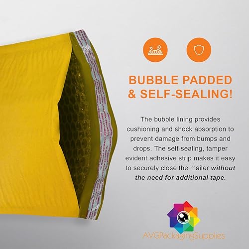 Kraft Bubble Mailers – Bulk Padded Self-Seal #1 Envelopes (7' x 10.75') - Bubble Lined Shipping Envelopes - Industrial Standard Mailer Envelopes for Business (100ct) - Poueer