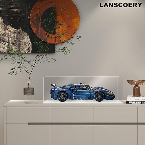LANSCOERY Acrylic Display Case, Assemble Showcase Display Box for Collectibles, with Dustproof & Seamless Display Design, 15.7x9.8x13.8inch Thick Black Base - Poueer