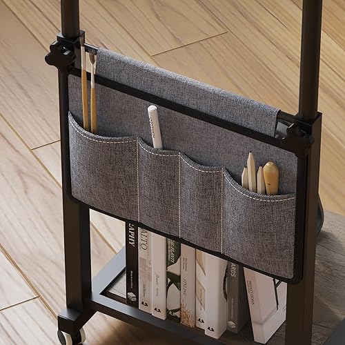 Over The Bed Table with Wheels Rolling Cart Tilting Sofa Laptop Stands Hospital Tray Medical OverbedTables-Black - Poueer