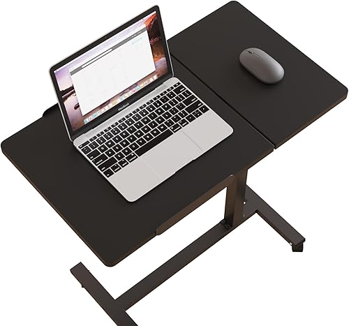 Over The Bed Table with Wheels Rolling Cart Tilting Sofa Laptop Stands Hospital Tray Medical OverbedTables-Black - Poueer