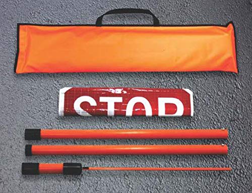 NR183A Roll-Up 'Stop/Slow' Paddles with 3-Piece 6' Org Staff and Case, Non-Reflective, 18' - Poueer