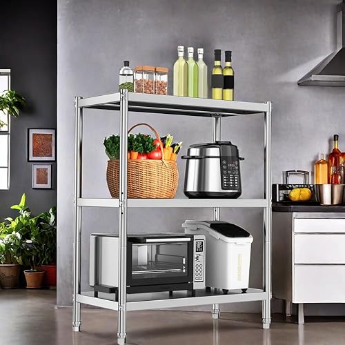 YITAHOME Stainless Steel Shelves Unit 36x18x48in Adjustable Storage Standing Shelf, NSF Heavy Duty Shelving 3 Tier for Kitchen Garage Office Restaurant Warehouse - Poueer