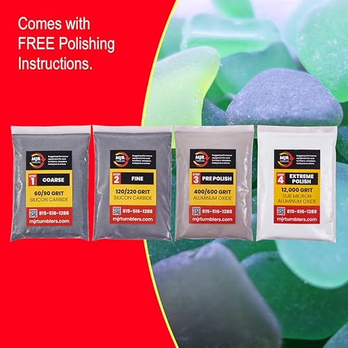 Refill Grit Kit w MJR Tumblers Premium Quality Extreme Polish 12,000 Grit Sub Micron Aluminum Oxide Polish for Unparalleled Result. For 25lb Rock Tumblers w Silicon Carbide, Disabled and Veteran Owned - Poueer