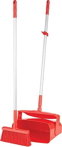 Remco - A Vikan Company 62504 Lobby Dustpan with Broom, Polypropylene/Polyester/Aluminum, 7' X 14' Bin, 37' Handle, Red - Poueer