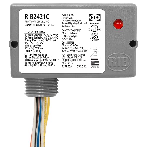 Functional Devices RIB2421C Pilot Relay, 10 Amp SPDT, 24 Vac/dc/120-277 Vac Coil, NEMA 1 Housing - Poueer