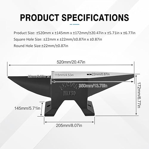 Heavy Duty Cast Steel Anvil with Round/Square Hole Large Countertop 88lb Horn Anvil Blacksmithing Metalsmith Tool Kit Stand Included - Poueer