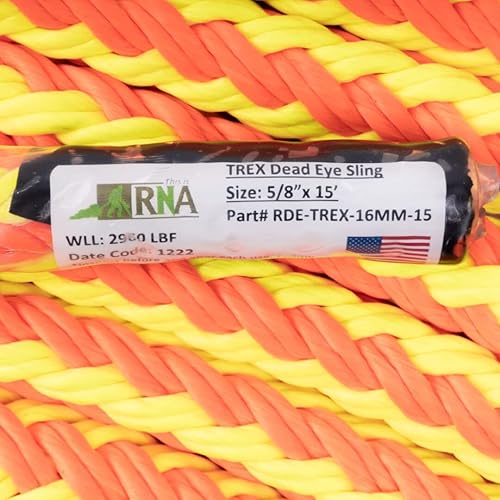 RNA Trex Dead Eye Sling - 5/8' x 20 Ft, Heavy-Duty Rigging Sling for Arborists & Utility Work - Poueer