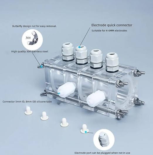 56ML Hydrogen Fuel Cell Reaction Chamber, Microbial Fuel Electrolyzer Quick Connect Reactor Clampable Proton Membrane MFC 4x14ML - Poueer