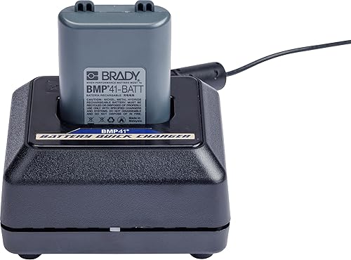 Brady M410 Label Printer Quick Charger, 110-240V AC Power Supply for Batteries with 12ft Cable, for BMP41, BMP61, M410 Industrial Portable Label Makers, 2.75' H x 4.5' W x 4' D - Poueer