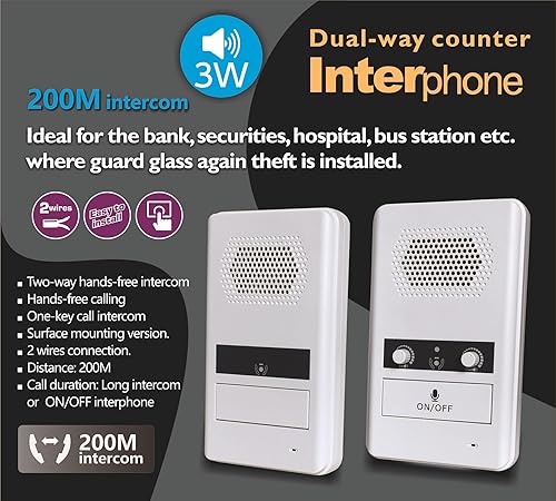 Counter Intercom System with Sensitive Mic, Dual Way Window Speaker Intercommunication Microphone for Business, Bank, Office, Hospital, School, Store - Poueer