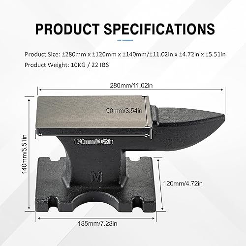 Heavy Duty Cast Steel Anvil with Round/Square Hole Large Countertop 88lb Horn Anvil Blacksmithing Metalsmith Tool Kit Stand Included - Poueer