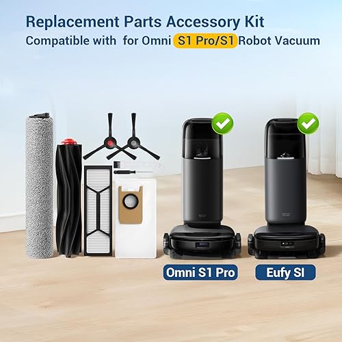20 Pack Replacement Parts Accessory for Eufy S1 Pro Omni, S1 Robot Vacuums kit, 2 Rolling Mops, 1 Main Roller Brush, 4 HEPA Filters, 6 Side Brushes, 6 Dust Bags, 1 Clean Tool - Poueer